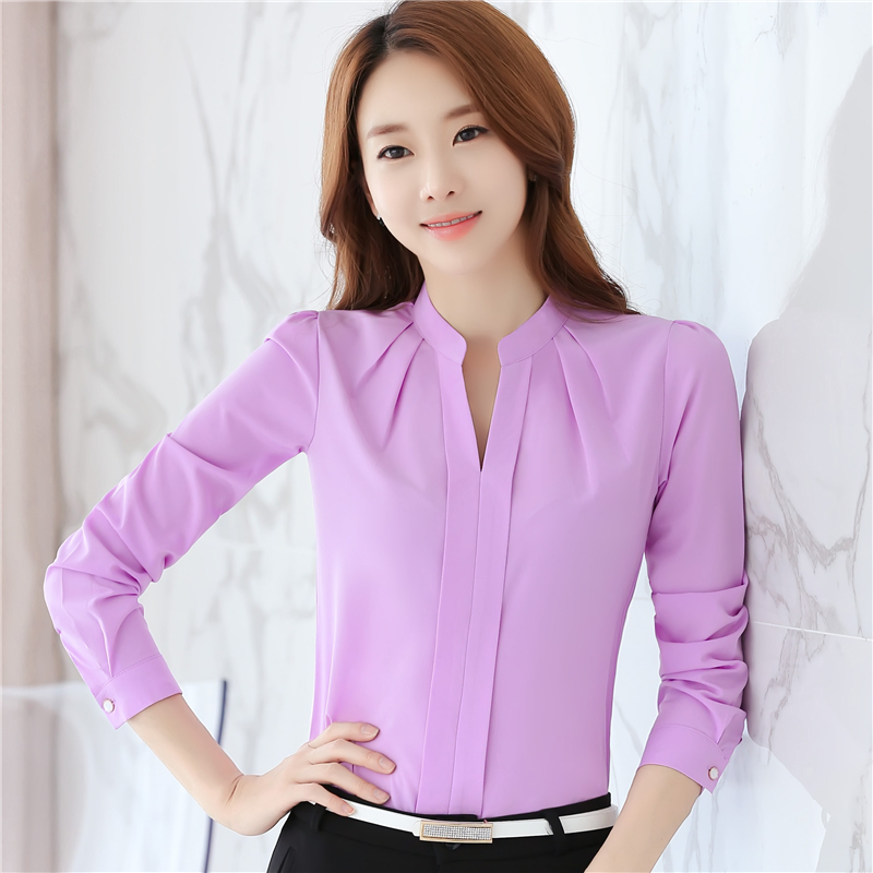 White long tops long sleeve cstand collar shirt for women