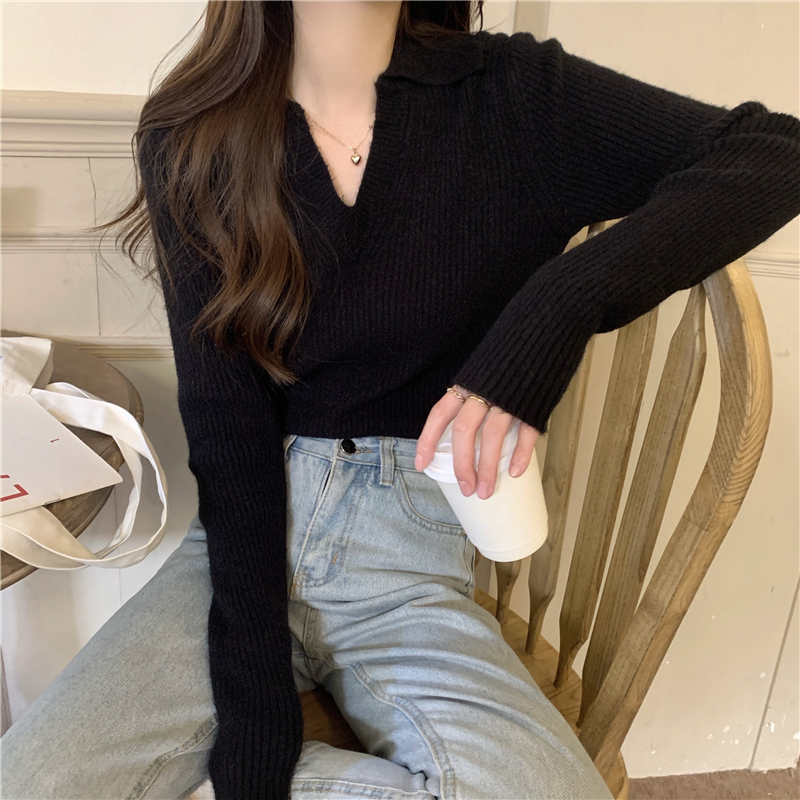 Lazy Korean style sweater knitted V-neck bottoming shirt