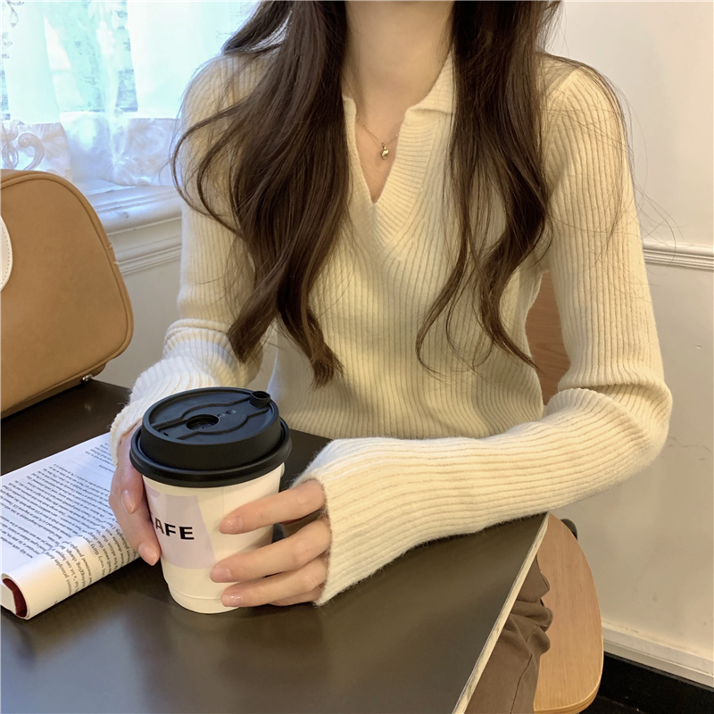 Lazy Korean style sweater knitted V-neck bottoming shirt