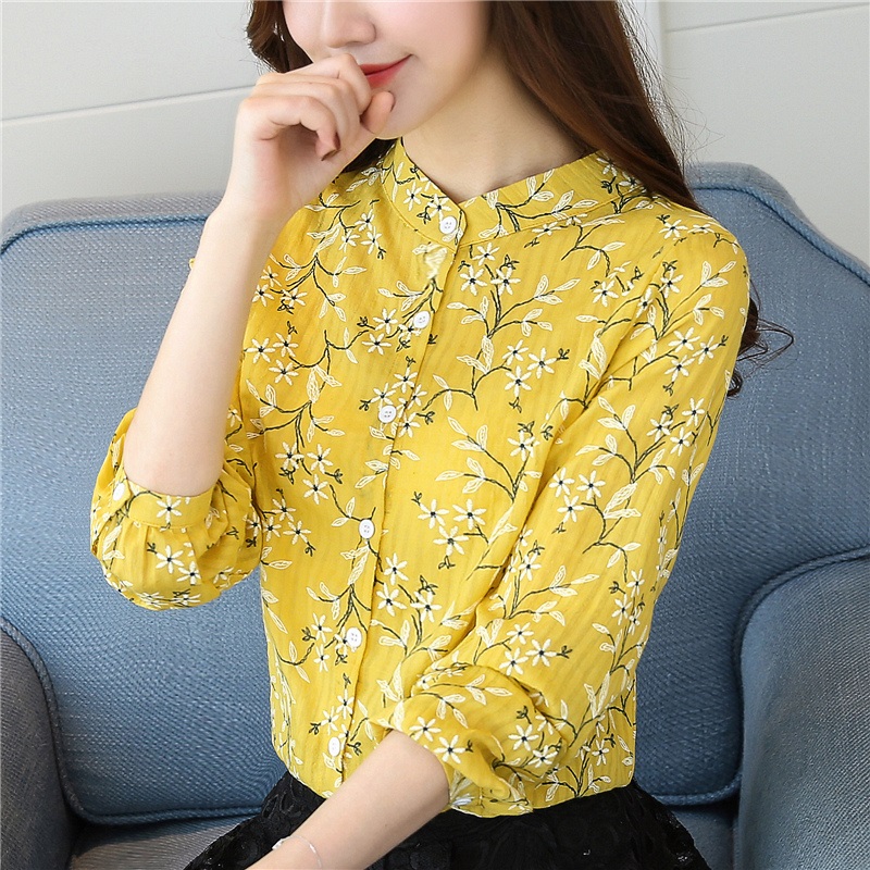 Floral Korean style tops stripe loose shirt for women