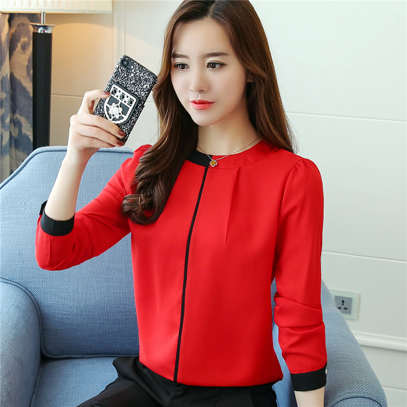 Slim long sleeve shirt Korean style chiffon shirt for women