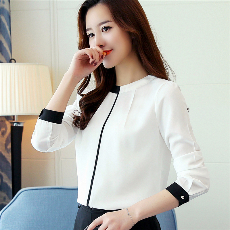 Slim long sleeve shirt Korean style chiffon shirt for women