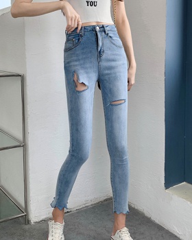 Slim autumn pencil pants high waist holes jeans for women