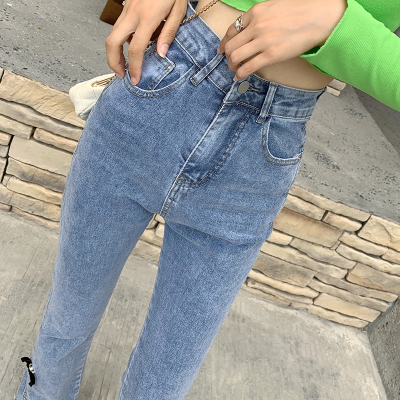 Straight pants split nine pants large yard bow jeans for women
