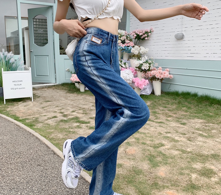 Straight mixed colors long pants high waist jeans for women