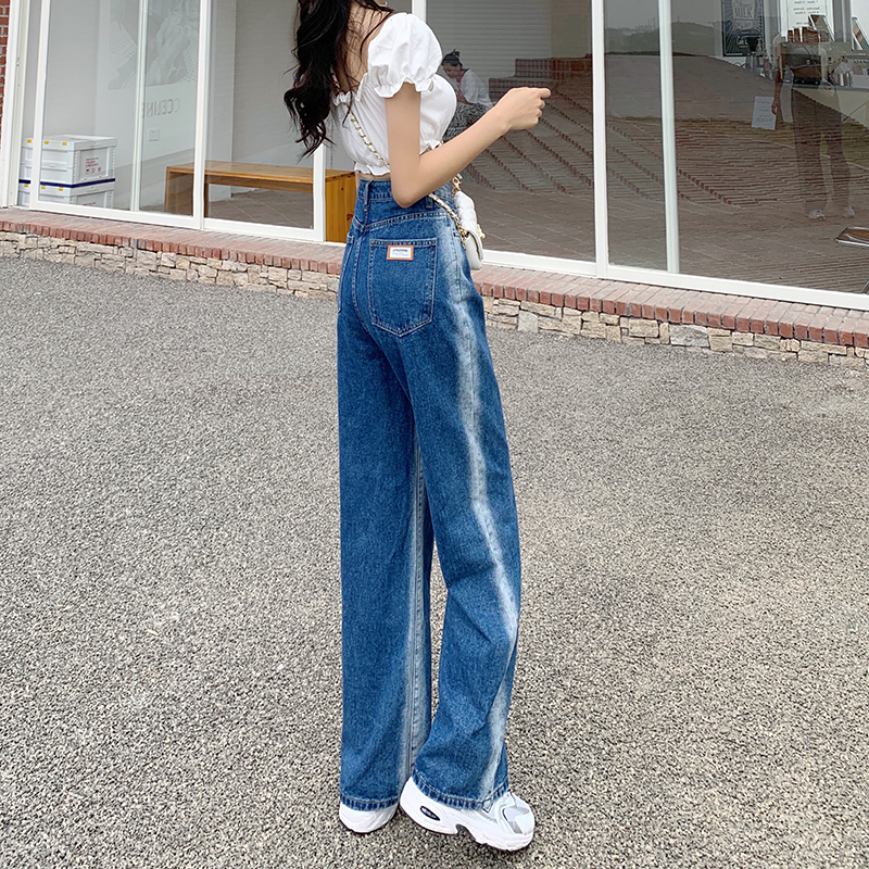 Straight mixed colors long pants high waist jeans for women