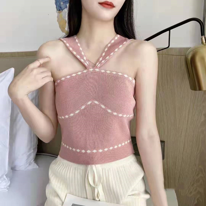 Refreshing Korean style slim tops short summer vest for women