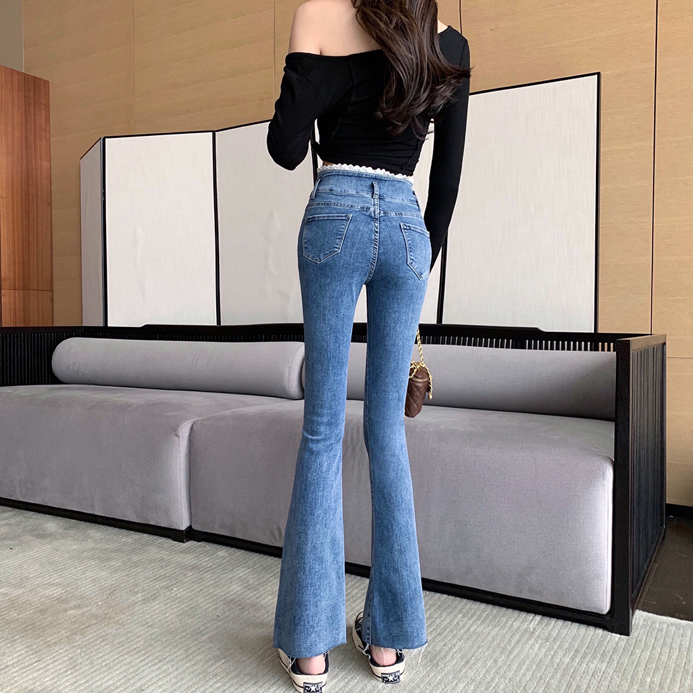 Elasticity retro jeans high waist flare pants for women