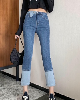 Thick slim mixed colors pants high waist black jeans