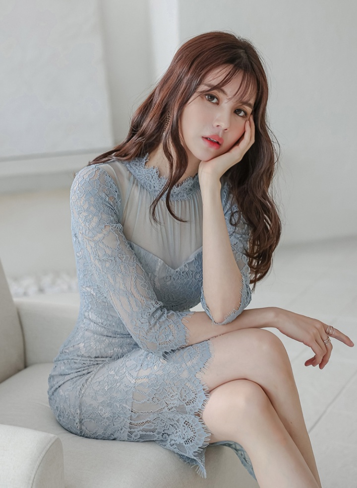 Spring Korean style fashion splice long short sleeve dress
