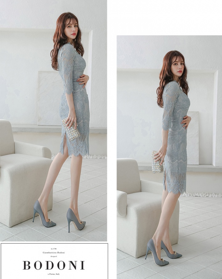 Spring Korean style fashion splice long short sleeve dress