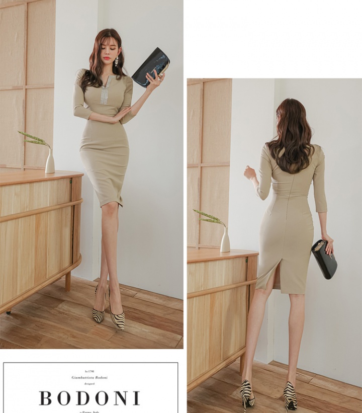 Rhinestone temperament package hip Korean style slim dress