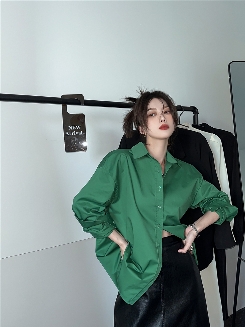 Green long sleeve shirt Korean style tops for women