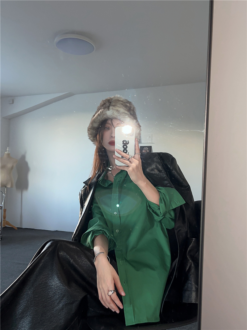 Green long sleeve shirt Korean style tops for women