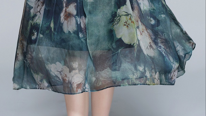 Splice printing spring Pseudo-two dress for women