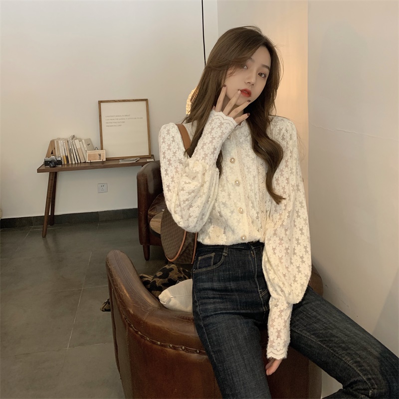 Lace puff sleeve Western style shirts for women