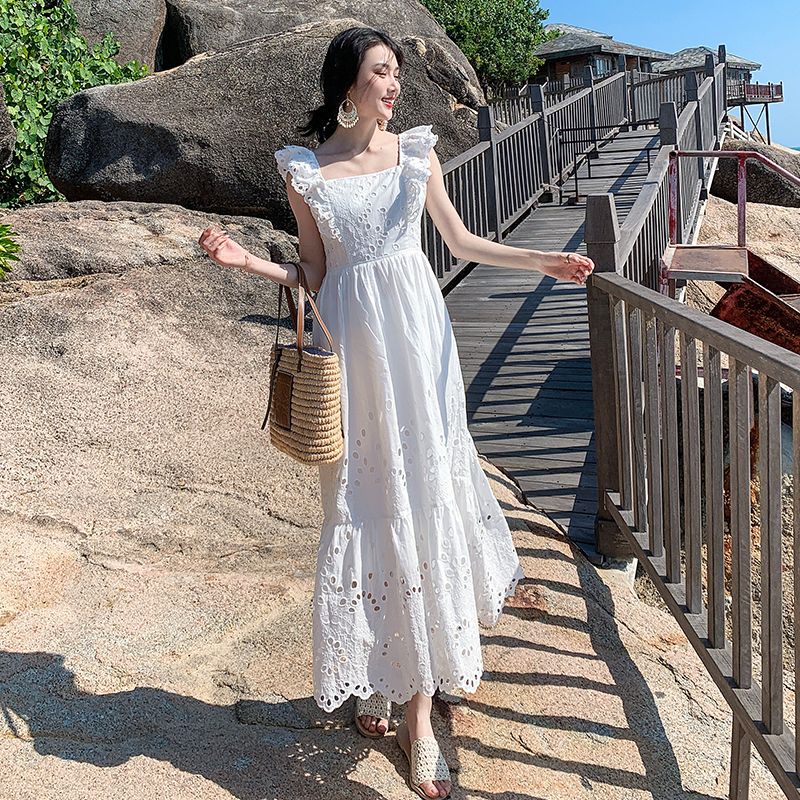 Boats sleeve lady summer white dress for women