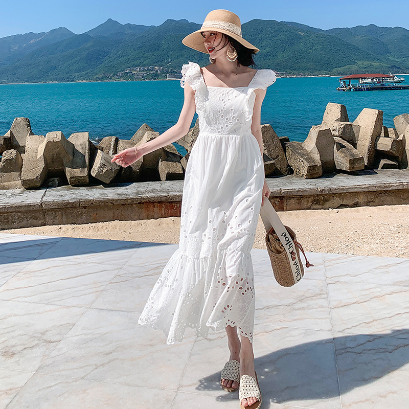 Boats sleeve lady summer white dress for women