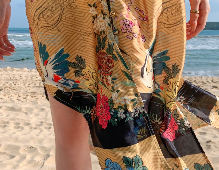 Sexy retro vacation frenum dress printing autumn loose kimono