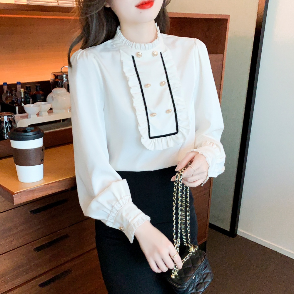France style white tops spring long sleeve shirt
