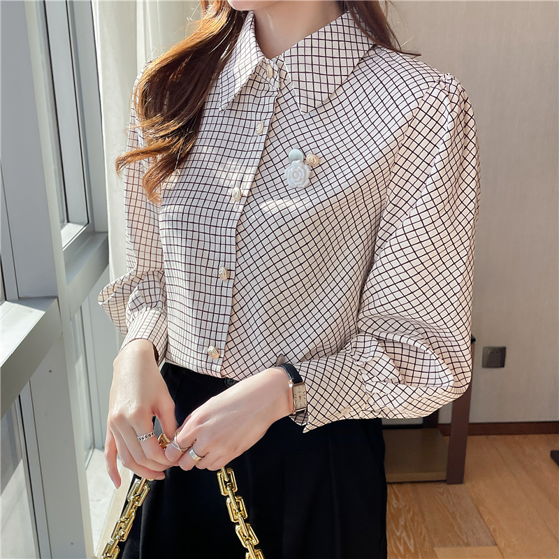 Asymmetry spring shirt plaid brooch for women