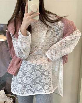 Korean style lace loose round neck wood ear bottoming shirt