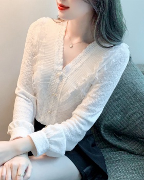 Spring wood ear small shirt Korean style chiffon shirt