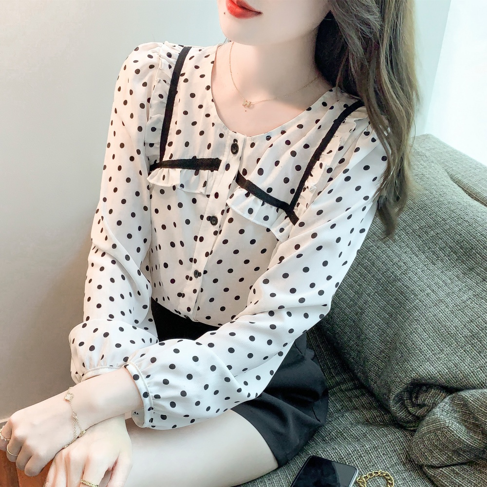 Spring polka dot chiffon shirt temperament tops for women