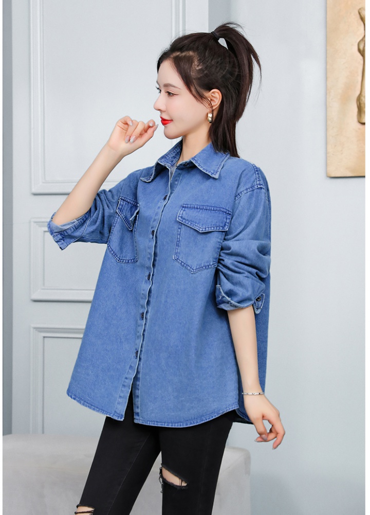 Retro long sleeve tops washed loose shirt for women