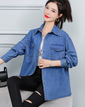Retro long sleeve tops washed loose shirt for women
