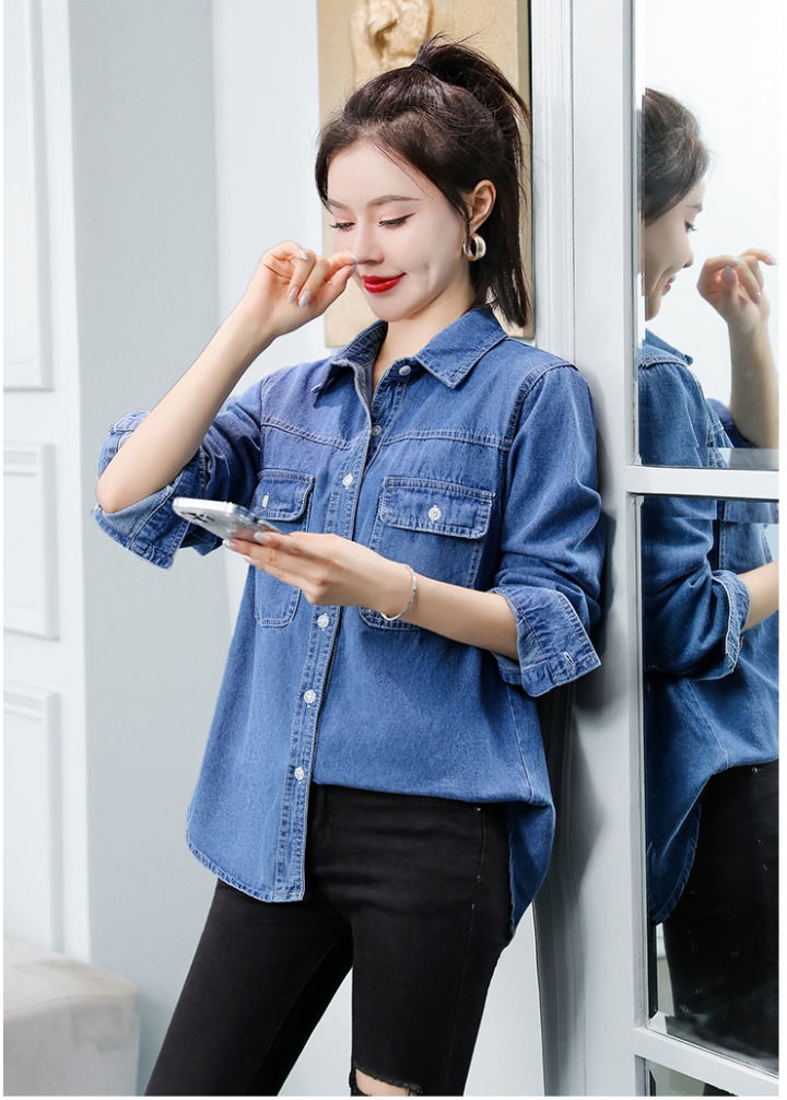 Slim washed loose shirt Korean style denim coat for women