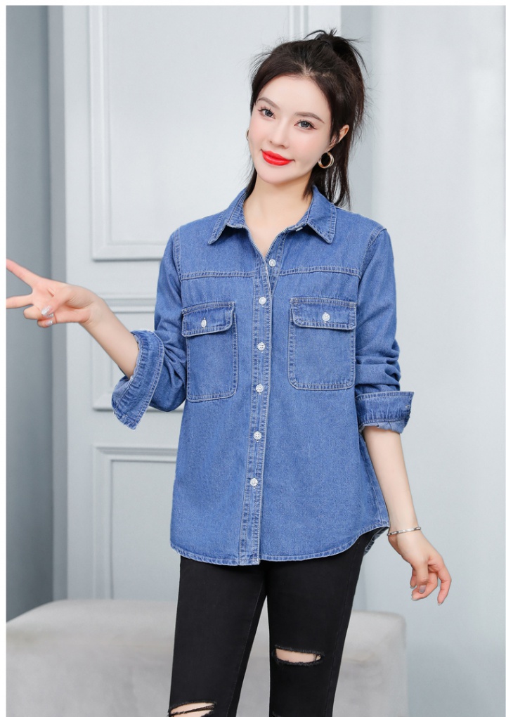Slim washed loose shirt Korean style denim coat for women