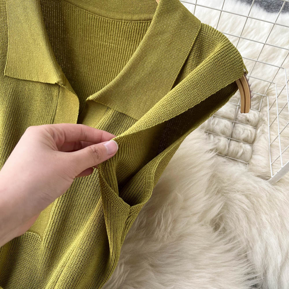 Tender temperament knitted frenum lapel dress for women
