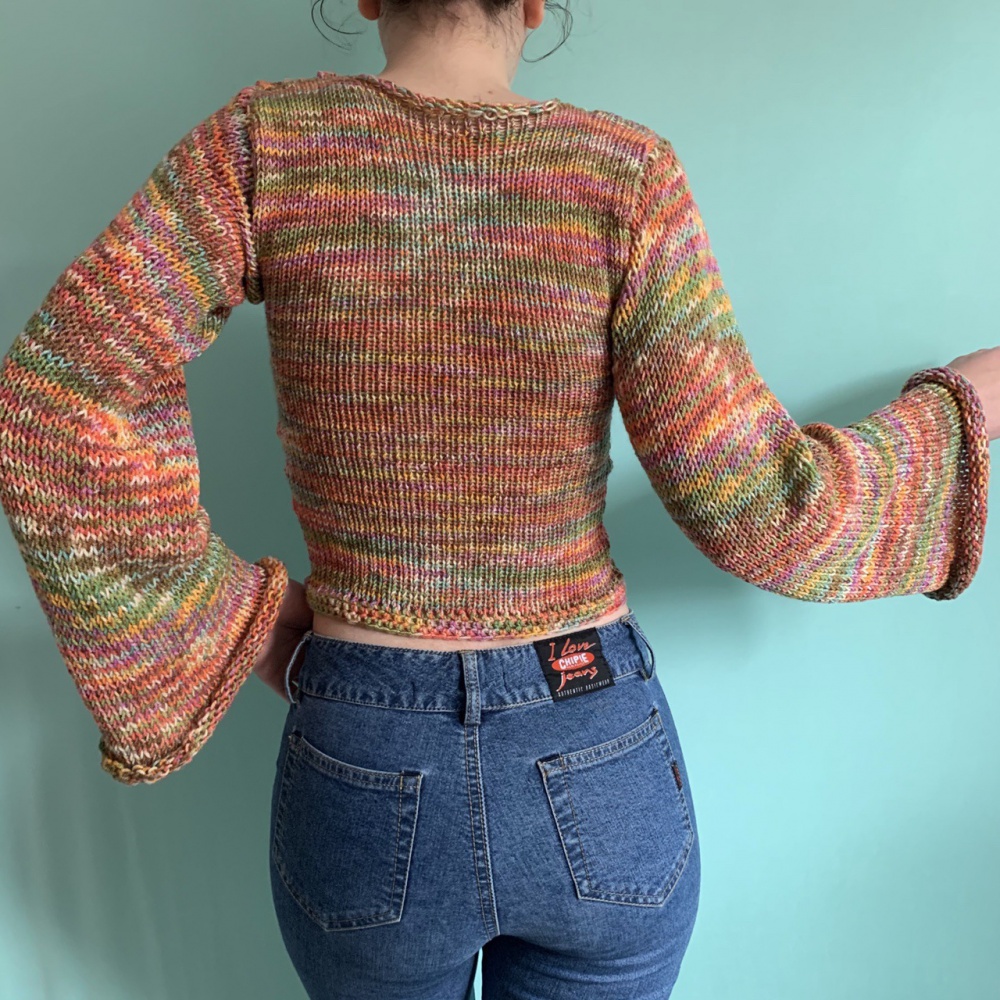 Round neck large yard rainbow stripe loose sweater for women