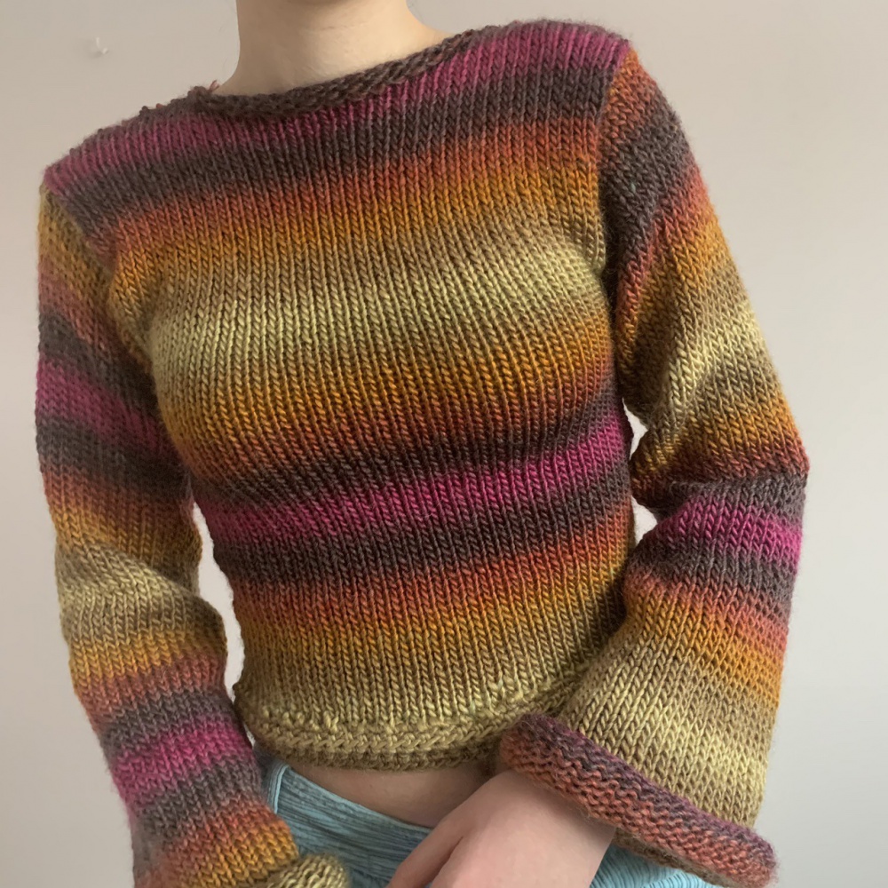 Round neck pullover large yard rainbow sweater for women