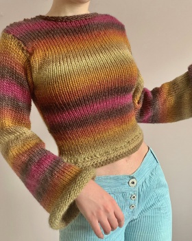Round neck pullover large yard rainbow sweater for women
