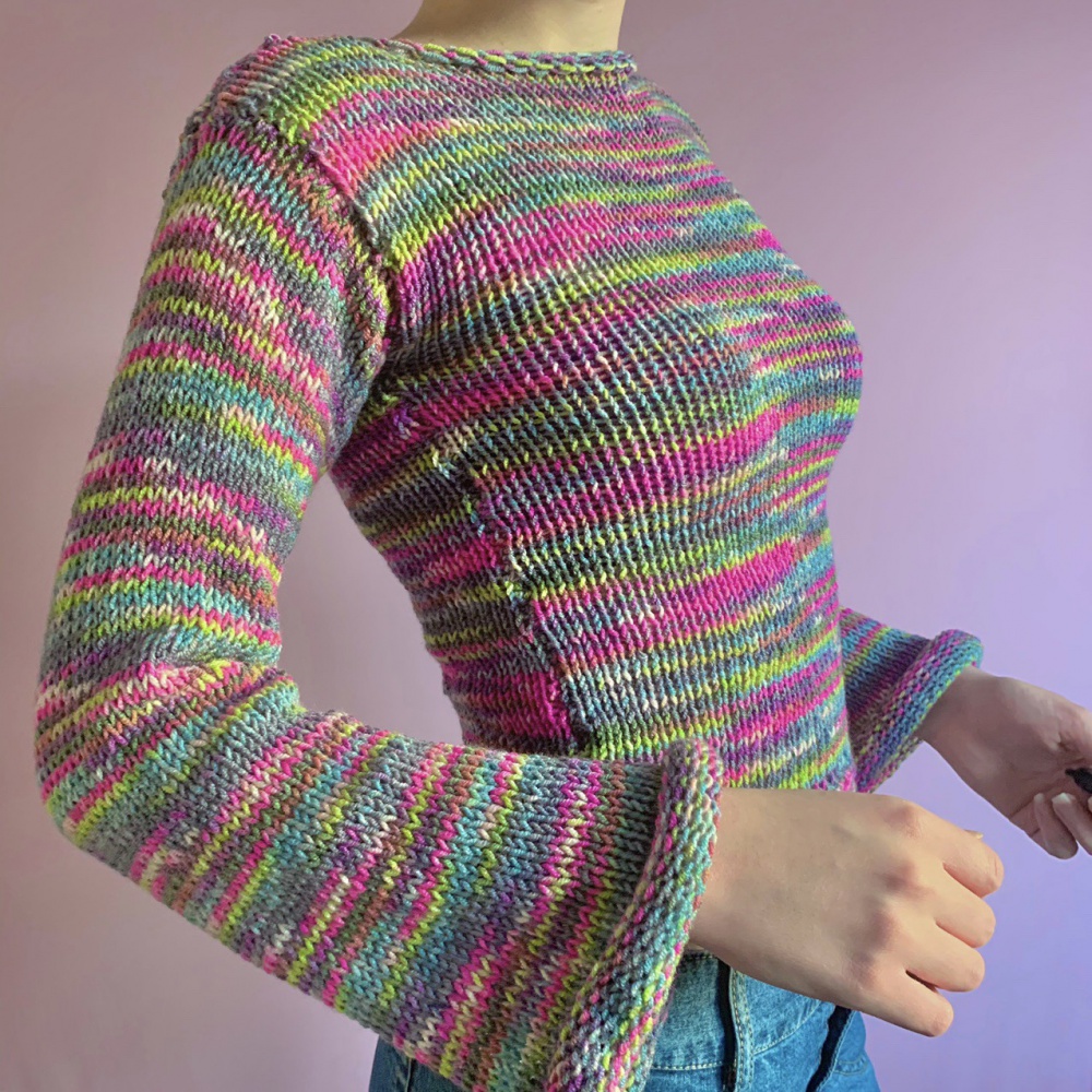 Loose rainbow European style stripe round neck sweater