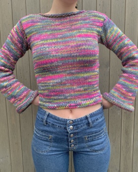 Loose rainbow European style stripe round neck sweater