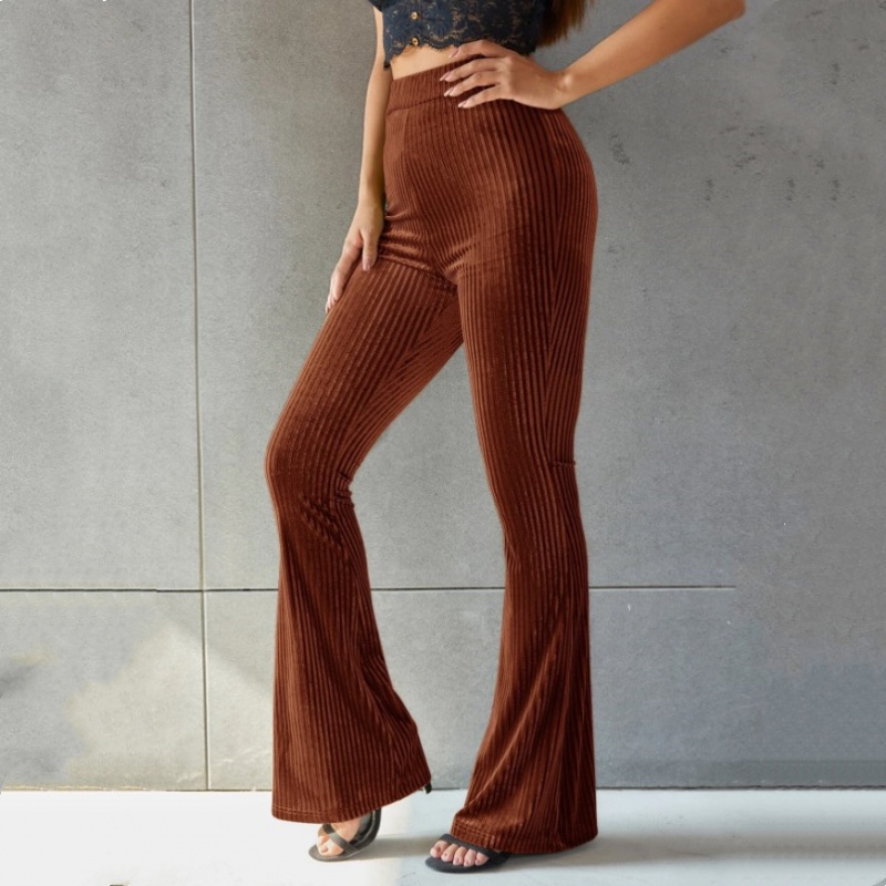 Golden velvet pure European style flare pants for women
