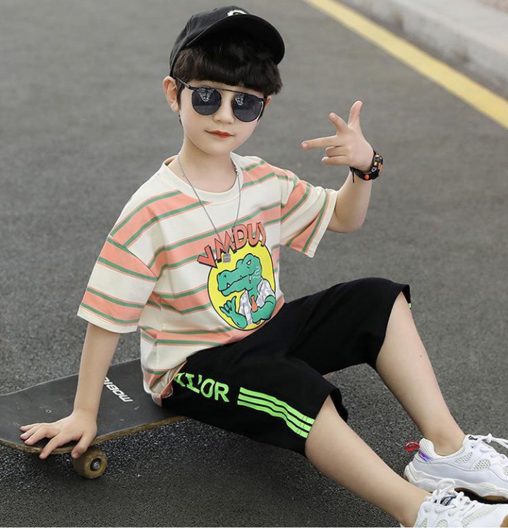Little boy stripe shorts boy child T-shirt 2pcs set