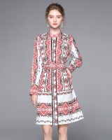 Cstand collar European style retro printing single-breasted dress