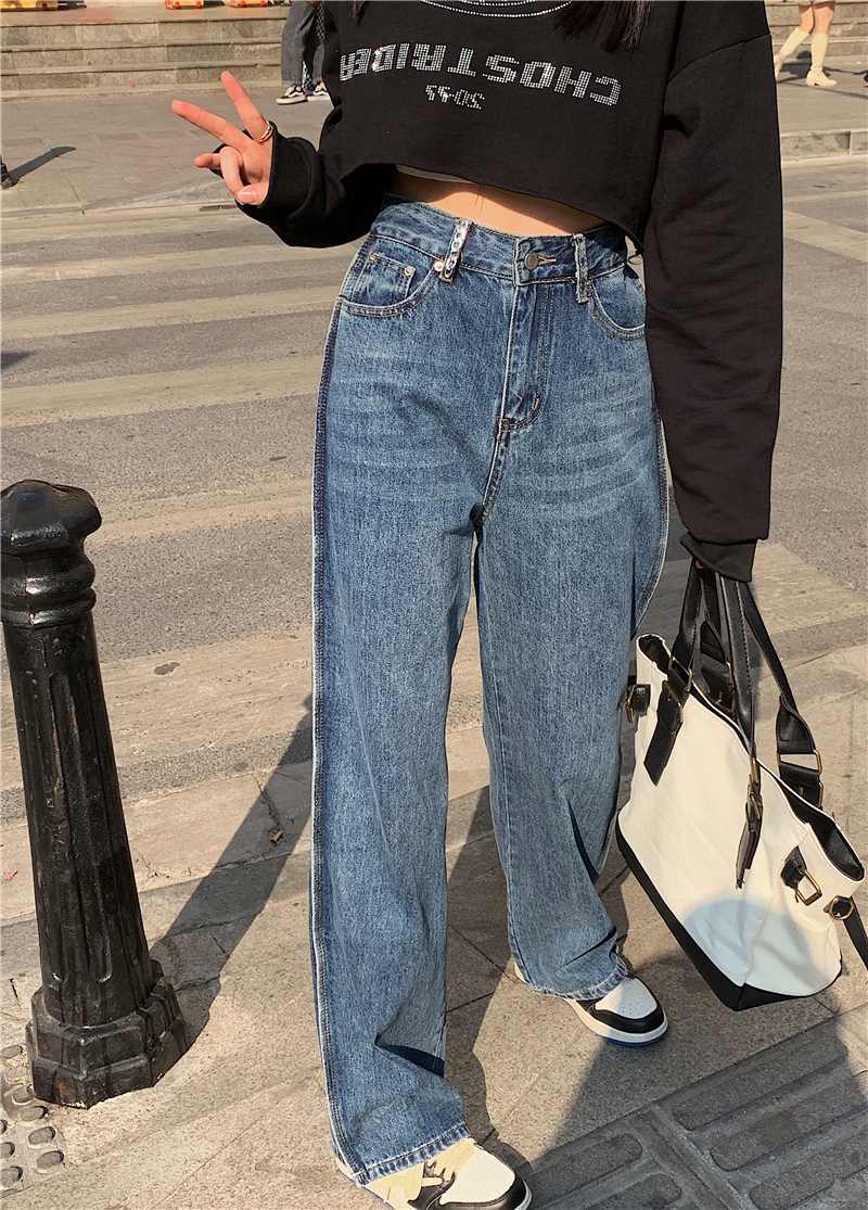 All-match slim loose jeans wide leg Western style long pants
