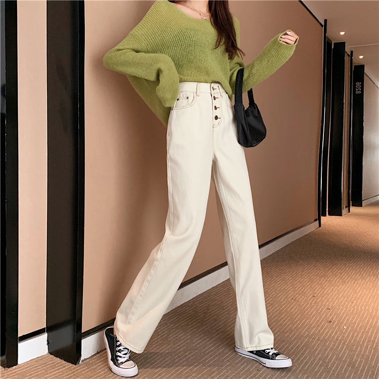Straight pants breasted wide leg fashion slim jeans