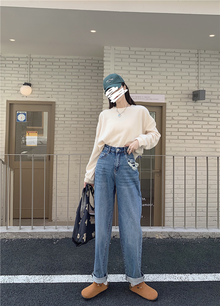 Slim worn jeans fashion Korean style long pants for women