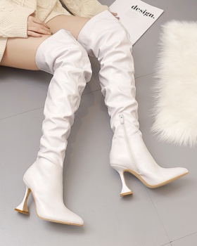 White high-heeled fine-root boots pointed knee thigh boots