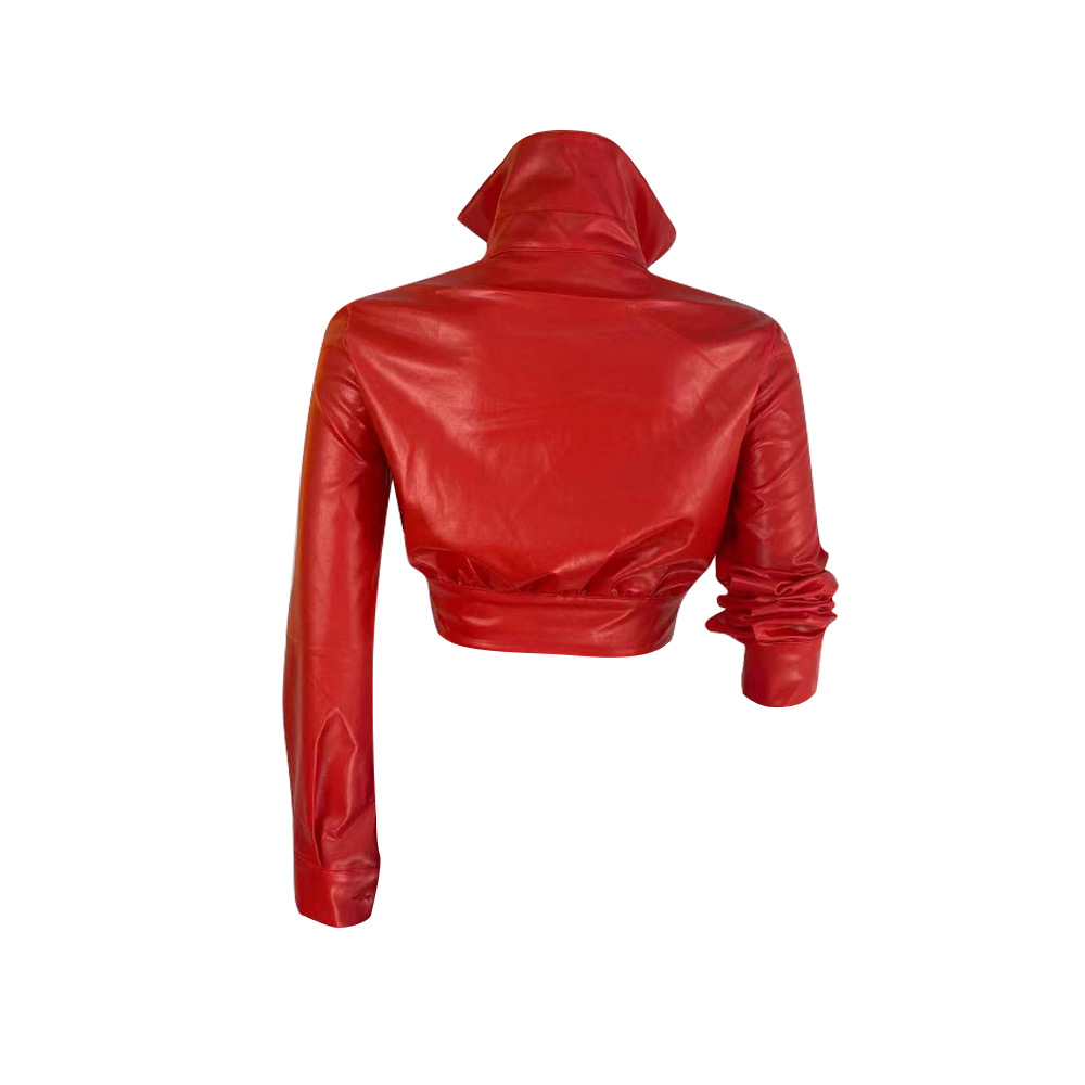 European style leather coat tops for women