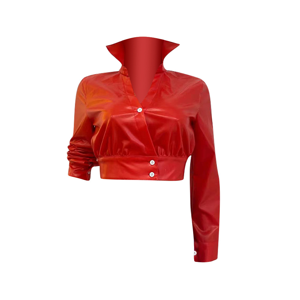 European style leather coat tops for women
