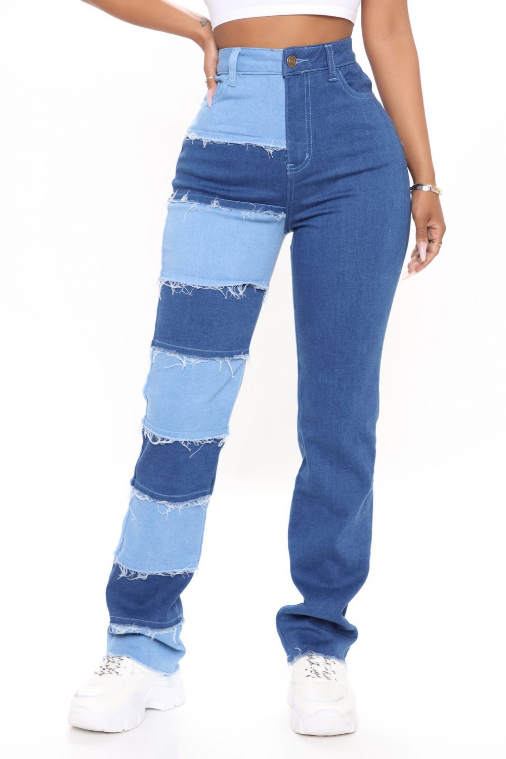 European style straight stitching jeans for women