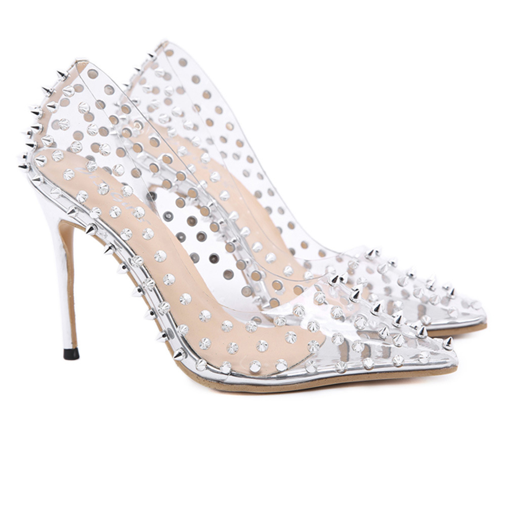 Transparent pointed high-heeled shoes rivets shoes for women