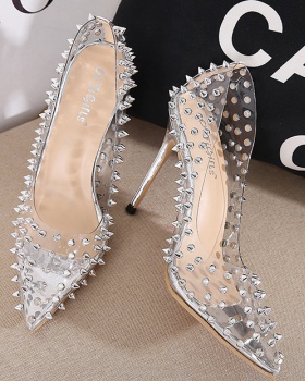 Transparent pointed high-heeled shoes rivets shoes for women